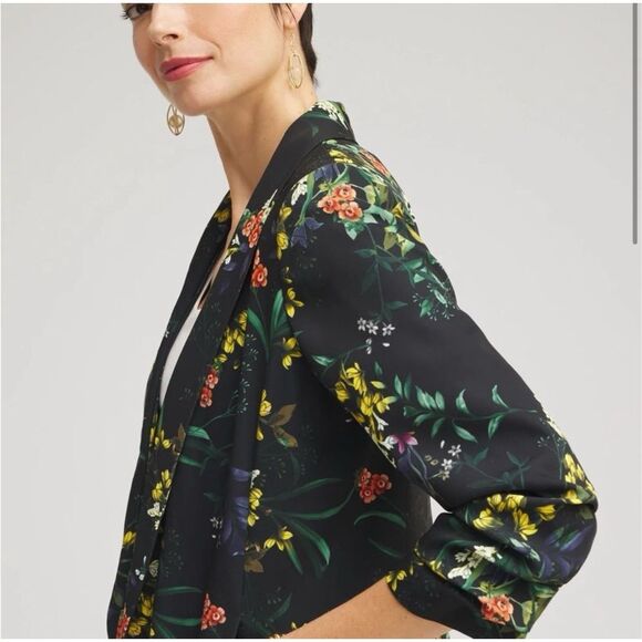 Chico’s floral black blazer ruched sleeve open front (1) U.S 8 - Picture 9 of 11